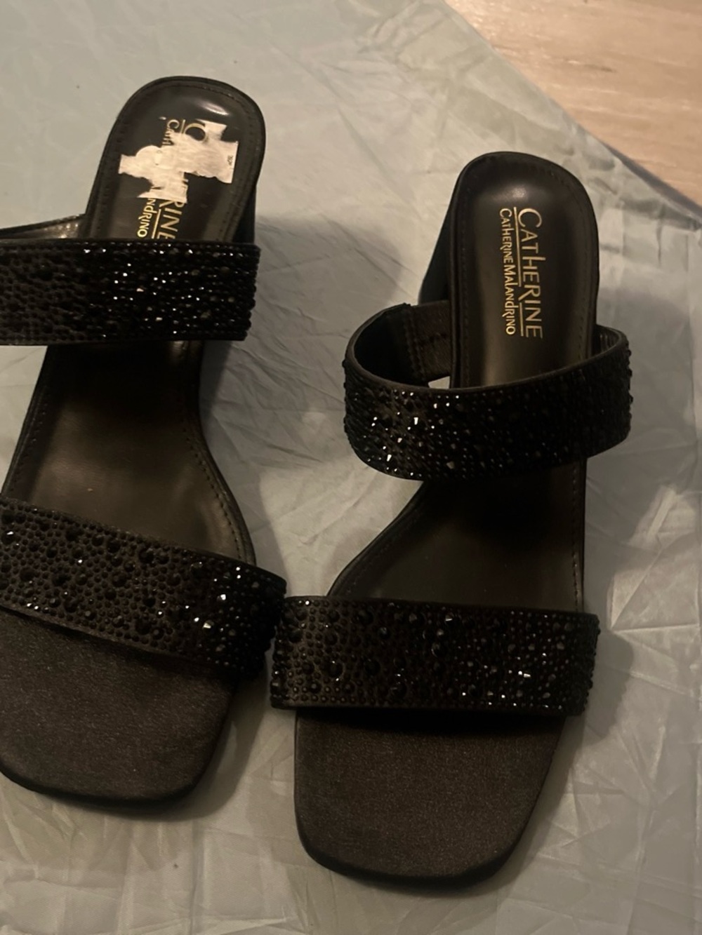Catherine Malandrino Black Embellished Two-Band heels